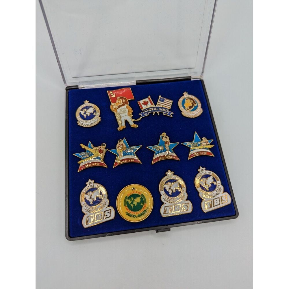 Vintage‎ 1990 Seattle WA Goodwill Games Collectors Lapel Pin Lot of 12 In Case